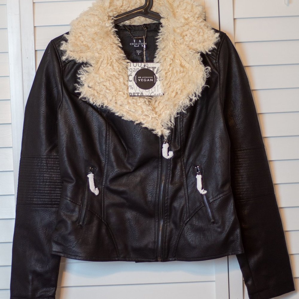 NEW Woman's Fitted Vegan Leather Black Jacket